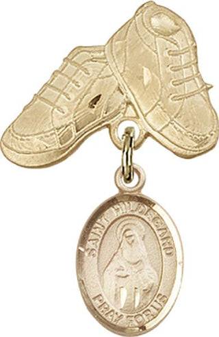 14kt Gold Filled Baby Boots St. Hildegard von Bingen Baby Badge - Engravable