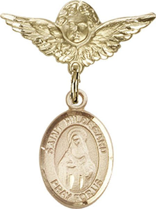 14kt Gold Small Angel w/Wings St. Hildegard von Bingen Baby Badge - Engravable
