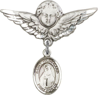 Sterling Silver Large Angel w/Wings St. Hildegard von Bingen Baby Badge - Engravable