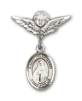 Sterling Silver Small Angel w/Wings St. Hildegard von Bingen Baby Badge - Engravable