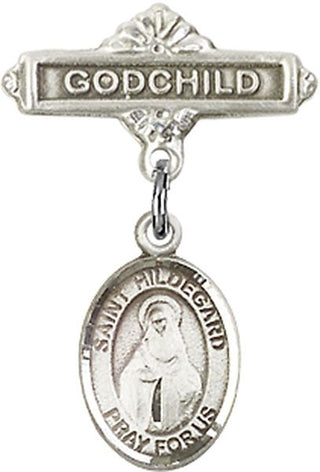 Sterling Silver Godchild St. Hildegard von Bingen Baby Badge - Engravable