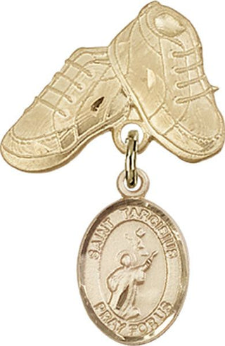 14kt Gold Baby Boots St. Tarcisius Baby Badge - Engravable