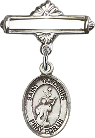 Sterling Silver Polished Badge Pin St. Tarcisius Baby Badge - Engravable
