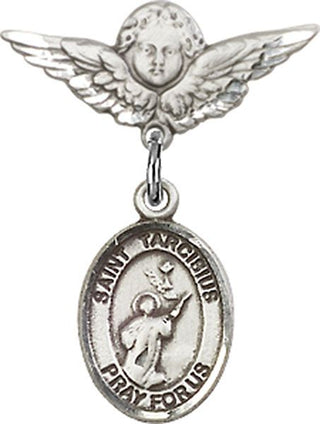 Sterling Silver Small Angel w/Wings St. Tarcisius Baby Badge - Engravable