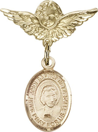 14kt Gold Filled Small Angel w/Wings St. John Baptist de la Salle Baby Badge - Engravable