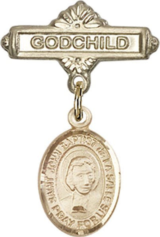 14kt Gold Filled Godchild St. John Baptist de la Salle Baby Badge - Engravable