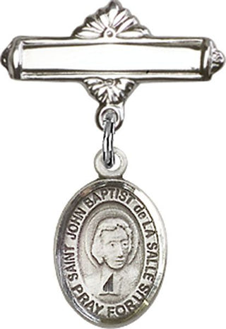 Sterling Silver Polished Badge Pin St. John Baptist de la Salle Baby Badge - Engravable
