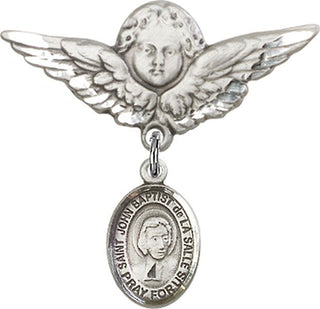Sterling Silver Large Angel w/Wings St. John Baptist de la Salle Baby Badge - Engravable
