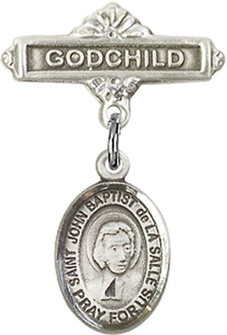 Sterling Silver Godchild St. John Baptist de la Salle Baby Badge - Engravable