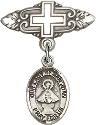 Sterling Silver Badge Pin With Cross O/L of San Juan Baby Badge - Engravable