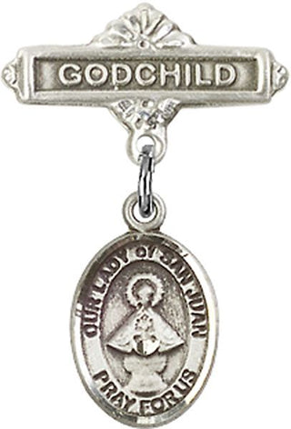 Sterling Silver Godchild O/L of San Juan Baby Badge - Engravable