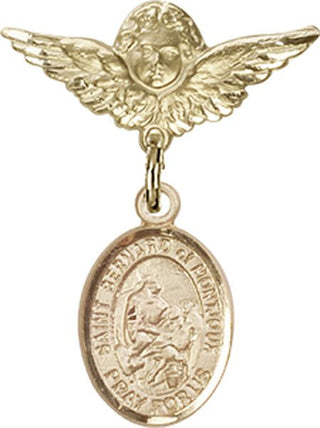 14kt Gold Small Angel w/Wings St. Bernard of Montjoux Baby Badge - Engravable