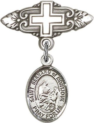Sterling Silver Badge Pin With Cross St. Bernard of Montjoux Baby Badge - Engravable