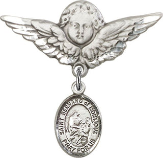 Sterling Silver Large Angel w/Wings St. Bernard of Montjoux Baby Badge - Engravable