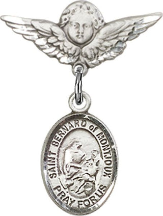 Sterling Silver Small Angel w/Wings St. Bernard of Montjoux Baby Badge - Engravable