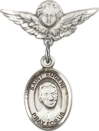 Sterling Silver Small Angel w/Wings St. Eugene de Mazenod Baby Badge - Engravable