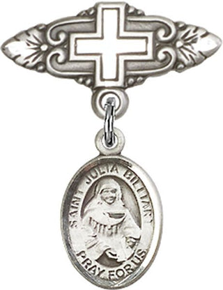 Sterling Silver Badge Pin With Cross St. Julia Billiart Baby Badge - Engravable