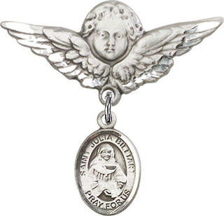 Sterling Silver Large Angel w/Wings St. Julia Billiart Baby Badge - Engravable