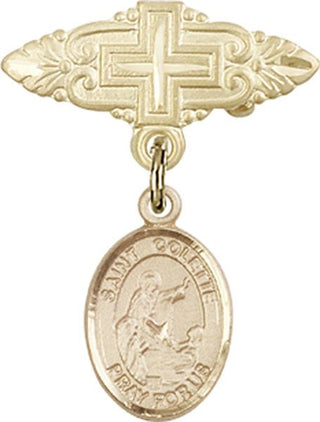 14kt Gold Filled Badge Pin With Cross St. Colette Baby Badge - Engravable