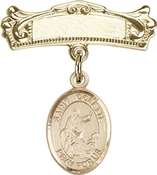 14kt Gold Badge Pin St. Colette Baby Badge - Engravable
