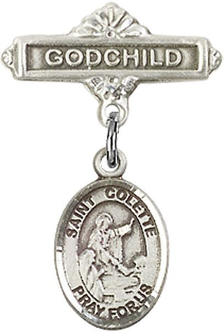 Sterling Silver Godchild St. Colette Baby Badge - Engravable