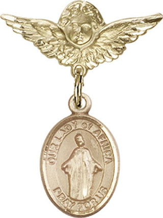 14kt Gold Filled Small Angel w/Wings O/L of Africa Baby Badge - Engravable