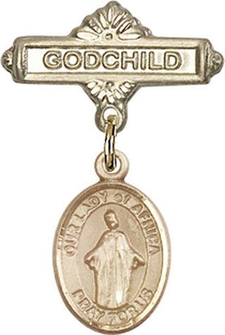 14kt Gold Godchild O/L of Africa Baby Badge - Engravable