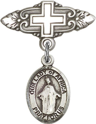 Sterling Silver Badge Pin With Cross O/L of Africa Baby Badge - Engravable