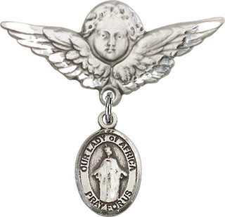Sterling Silver Large Angel w/Wings O/L of Africa Baby Badge - Engravable
