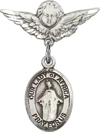 Sterling Silver Small Angel w/Wings O/L of Africa Baby Badge - Engravable