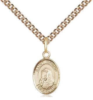 14kt Gold Saint Bruno Medal Engraved Catholic Saint Jewelry