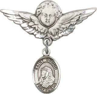 Sterling Silver Large Angel w/Wings St. Bruno Baby Badge - Engravable