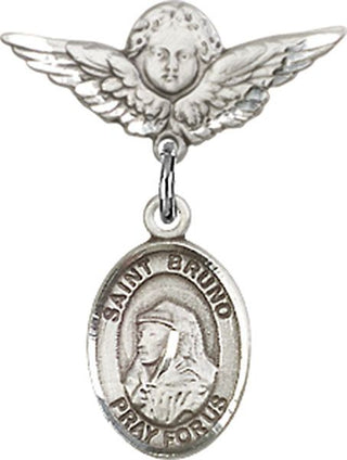 Sterling Silver Small Angel w/Wings St. Bruno Baby Badge - Engravable