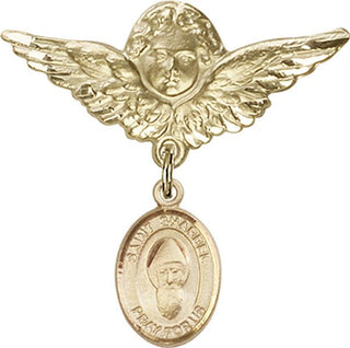 14kt Gold Filled Large Angel w/Wings St. Sharbel Baby Badge - Engravable