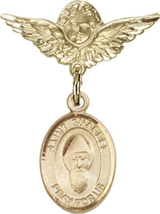 14kt Gold Filled Small Angel w/Wings St. Sharbel Baby Badge - Engravable