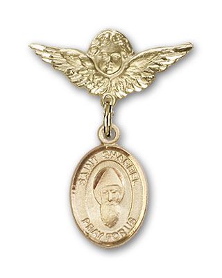 14kt Gold Small Angel w/Wings St. Sharbel Baby Badge - Engravable