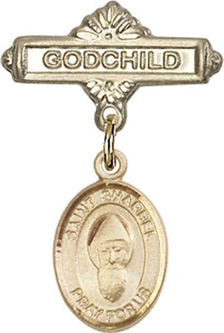 14kt Gold Godchild St. Sharbel Baby Badge - Engravable