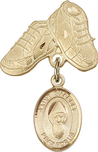 14kt Gold Baby Boots St. Sharbel Baby Badge - Engravable