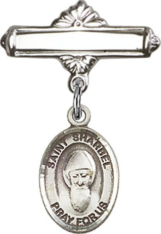 Sterling Silver Polished Badge Pin St. Sharbel Baby Badge - Engravable