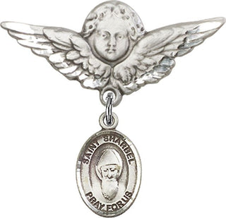 Sterling Silver Large Angel w/Wings St. Sharbel Baby Badge - Engravable