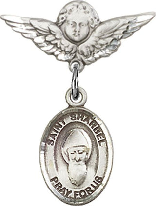 Sterling Silver Small Angel w/Wings St. Sharbel Baby Badge - Engravable