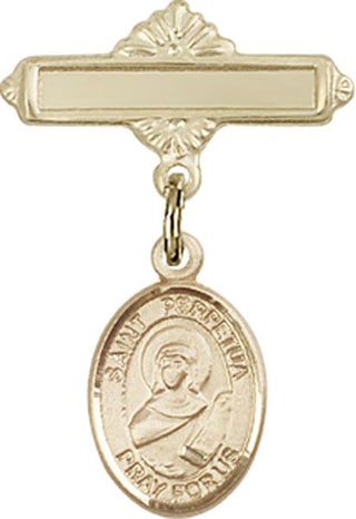 14kt Gold Filled Polished Badge Pin St. Perpetua Baby Badge - Engravable