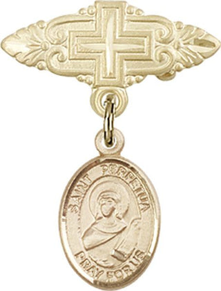 14kt Gold Filled Badge Pin With Cross St. Perpetua Baby Badge - Engravable