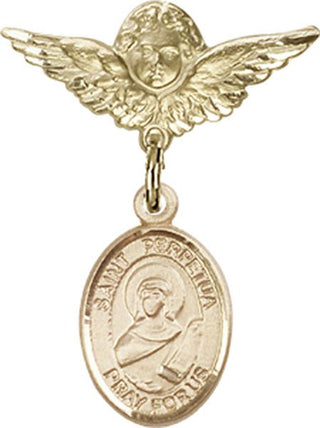 14kt Gold Filled Small Angel w/Wings St. Perpetua Baby Badge - Engravable