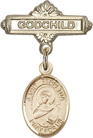 14kt Gold Godchild St. Perpetua Baby Badge - Engravable
