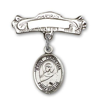 Sterling Silver Badge Pin St. Perpetua Baby Badge - Engravable