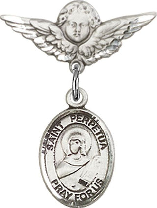 Sterling Silver Small Angel w/Wings St. Perpetua Baby Badge - Engravable