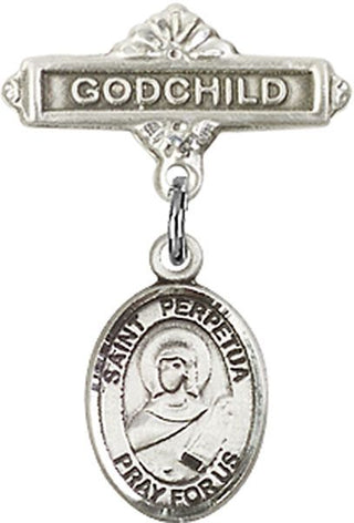 Sterling Silver Godchild St. Perpetua Baby Badge - Engravable
