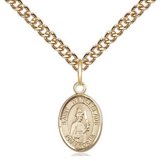 14kt Gold Saint Wenceslaus Medal Engraved Catholic Saint Jewelry