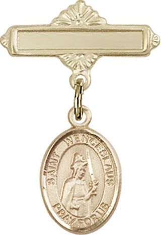 14kt Gold Filled Polished Badge Pin St. Wenceslaus Baby Badge - Engravable